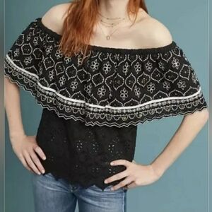 Hemant & Nandita Mavra Embroidered Eyelet Black Off Shoulder Top Size XL